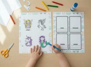 Fichas Gratis Pintar, Recortar, Pegar y Clasificar – Niños 4 Años