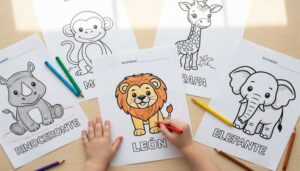 fichas para colorear animales de la sabana preescolar infantil