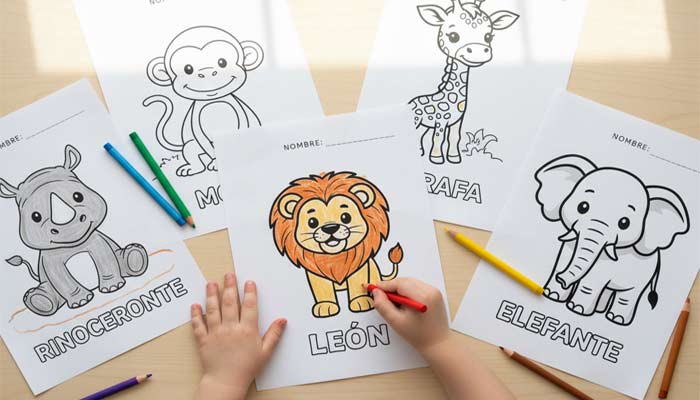 Lee más sobre el artículo Fichas para Colorear Gratis: Animales de la Sabana (Preescolar)
