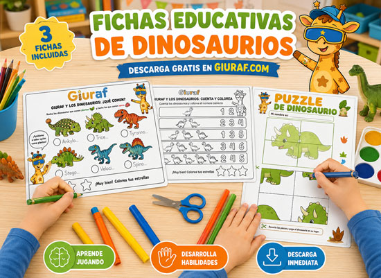 Ficha infantil de dinosaurios para imprimir gratis