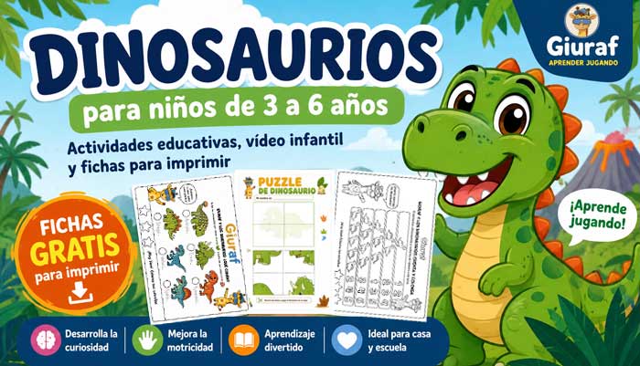 En este momento estás viendo Dinosaurios para niños de 3 a 6 años Fichas y actividades infantiles